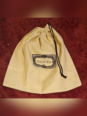 Authentic Gucci Silky Satin Dust Bag Brown Black Logo Drawstring Storage Pouch